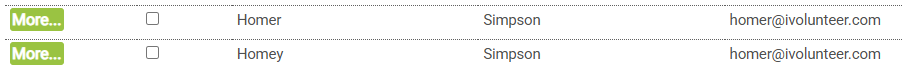 database participant records list in ivolunteer. com - homer vs homey